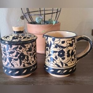 Folk Art Jerusalem sugar and creamer set